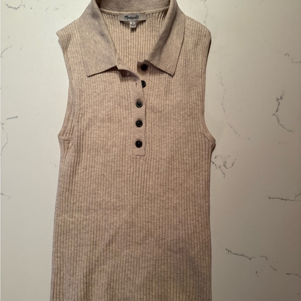 Madewell Tan Sleeveless Ribbed Polo Tank